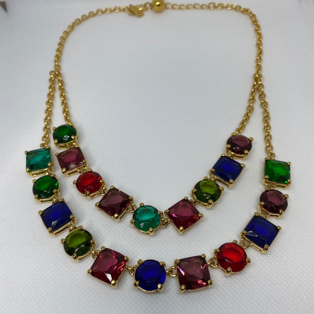 Kate Spade multi stone, double layer gold necklace
